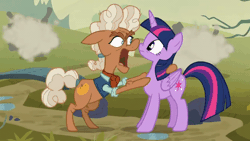 Size: 520x293 | Tagged: safe, derpibooru import, screencap, ma hooffield, twilight sparkle, twilight sparkle (alicorn), alicorn, earth pony, pony, season 5, the hooffields and mccolts, animated, ball of violence, elderly, female, feud, fight, gif, hooffield family, image, mare, toss, yeet