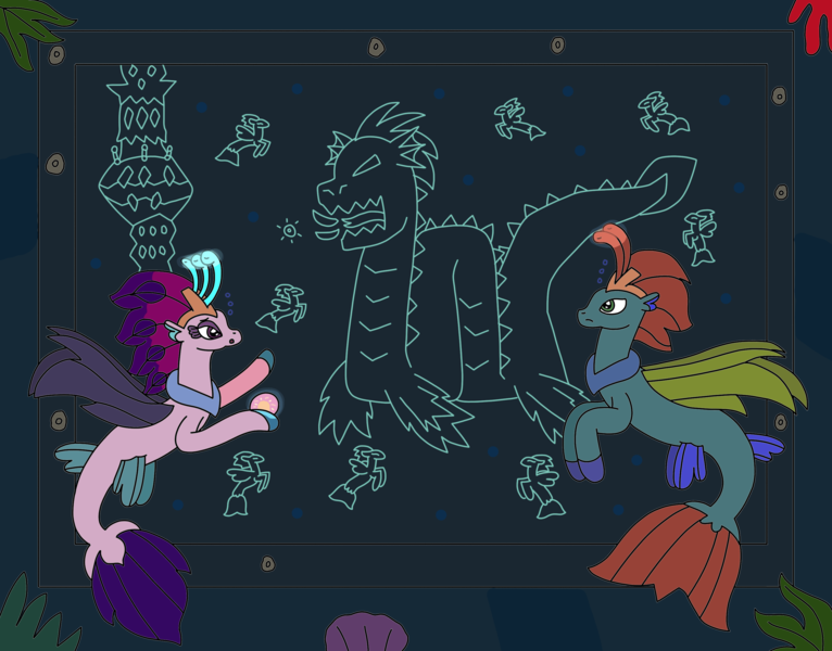 Size: 3062x2399 | Tagged: safe, artist:supahdonarudo, derpibooru import, queen novo, oc, leviathan, sea serpent, seapony (g4), my little pony: the movie, barnacles, bioluminescent, coral, image, pearl, png, queen novo's orb, seaquestria, story included