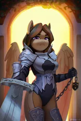 Size: 1379x2048 | Tagged: safe, artist:mrscroup, derpibooru import, oc, unofficial characters only, anthro, pegasus, armor, image, jpeg, solo, sword, weapon