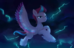 Size: 5290x3444 | Tagged: safe, artist:saphypone, derpibooru import, zipp storm, pegasus, pony, my little pony: a new generation, cloud, flying, g5, image, lightning, png, solo