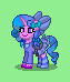 Size: 63x74 | Tagged: safe, artist:dematrix, derpibooru import, oc, oc:sarah slyvia, pony, unicorn, pony town, bow, clothes, cute, female, green background, hair bow, hairpin, image, mare, pixel art, png, saddle, simple background, skirt, tack, tail, tail bow