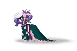 Size: 1091x732 | Tagged: safe, artist:daspuschel, oc, oc:amethyst fire, clothes, flower, flower in hair, image, jpeg, kimono (clothing), robe, solo