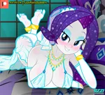 Size: 667x600 | Tagged: suggestive, artist:uzzi-ponydubberx, rarity, equestria girls, adorasexy, adorkable, almost nude, ass, bed, blushing, breasts, busty rarity, butt, cute, dork, fiancee, image, jpeg, looking at you, lying down, raribetes, rearity, sexy, smiling, smiling at you, something went worng, stupid sexy rarity, waifu