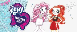 Size: 850x355 | Tagged: safe, official, pinkie pie, sunset shimmer, equestria girls, equestria girls series, sunset's backstage pass!, spoiler:eqg series (season 2), image, logo, music festival outfit, official art, png, ponied up