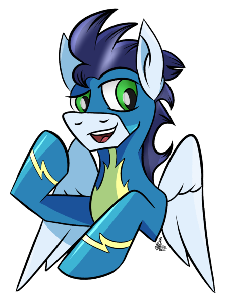 Size: 1018x1363 | Tagged: safe, artist:whirlwindflux, derpibooru import, soarin', pegasus, pony, clothes, image, male, open mouth, open smile, png, simple background, smiling, solo, stallion, transparent background, uniform, wonderbolts, wonderbolts uniform