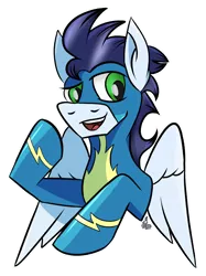 Size: 1018x1363 | Tagged: safe, artist:whirlwindflux, derpibooru import, soarin', pegasus, pony, clothes, image, male, open mouth, open smile, png, simple background, smiling, solo, stallion, transparent background, uniform, wonderbolts, wonderbolts uniform