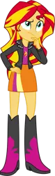 Size: 501x1595 | Tagged: safe, derpibooru import, sunset shimmer, equestria girls, boots, clothes, female, frown, hand on hip, high heel boots, image, jacket, png, pondering, raised eyebrow, shirt, shoes, simple background, skirt, solo, thinking, transparent background