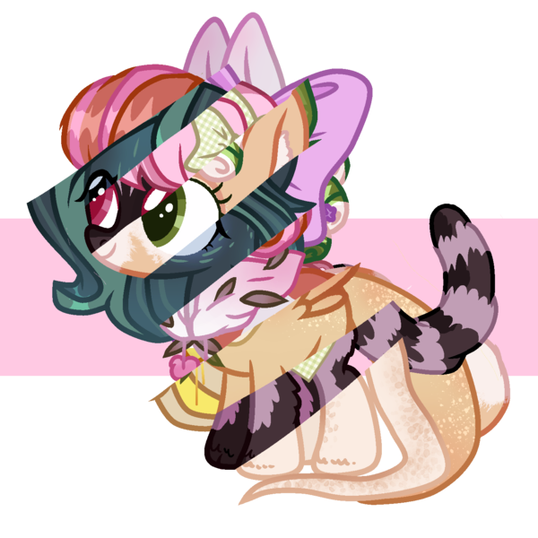 Size: 1450x1450 | Tagged: safe, artist:ririchiyoakva, derpibooru import, oc, unofficial characters only, cat, cat pony, original species, pony, bow, eyelashes, female, hair bow, heterochromia, image, mare, png, simple background, smiling, transparent background