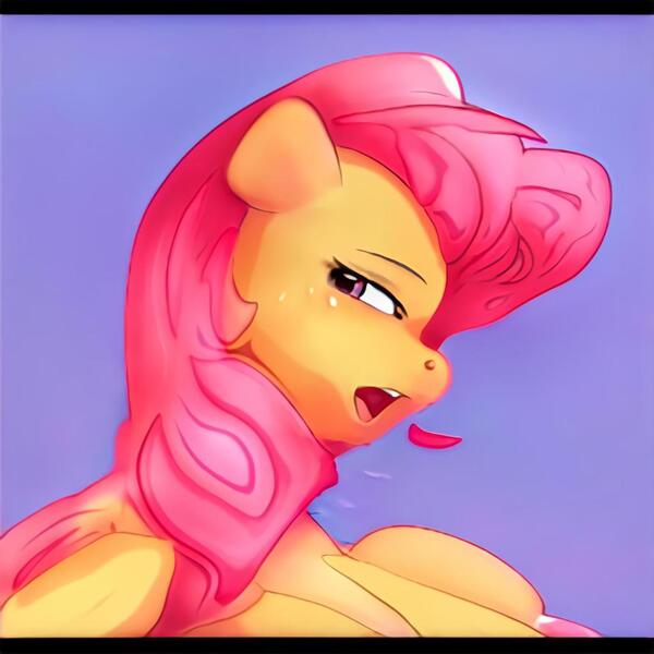 Size: 1024x1024 | Tagged: suggestive, artist:thisponydoesnotexist, derpibooru import, machine learning generated, pony, curly hair, floppy ears, image, jpeg, looking back, neural network, neural network abomination, open mouth, solo, sultry pose