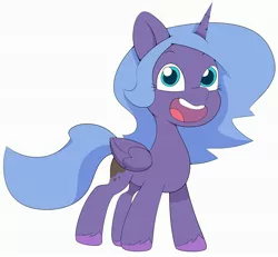 Size: 3250x3000 | Tagged: safe, artist:zokkili, derpibooru import, princess luna, alicorn, pony, my little pony: tell your tale, female, filly, foal, g5, horn, image, jpeg, looking at you, open mouth, open smile, simple background, smiling, smiling at you, solo, white background, wings, woona, younger