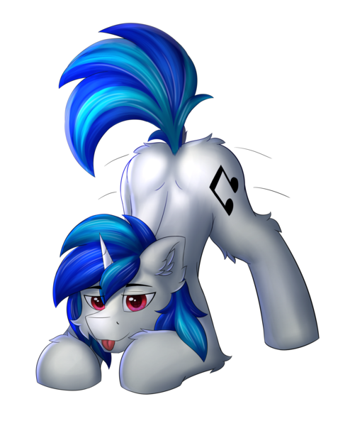 Size: 4148x4964 | Tagged: safe, artist:flapstune, derpibooru import, vinyl scratch, pony, unicorn, butt, cute, cutie mark, dj col-7, horn, image, looking at you, male, png, record scrape, red eyes, rule 63, simple background, stallion, tongue out, transparent background, wiggle