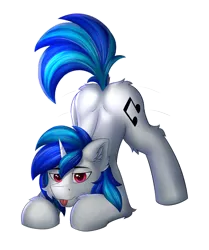 Size: 4148x4964 | Tagged: safe, artist:flapstune, derpibooru import, vinyl scratch, pony, unicorn, butt, cute, cutie mark, dj col-7, horn, image, looking at you, male, png, record scrape, red eyes, rule 63, simple background, stallion, tongue out, transparent background, wiggle