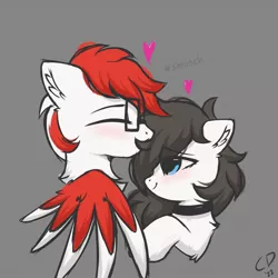 Size: 1280x1280 | Tagged: safe, artist:coarfdraw, derpibooru import, oc, oc:driftbeat, oc:jet blast, unofficial characters only, pegasus, pony, blue eyes, blushing, chest fluff, collar, colored wings, ear fluff, eyes closed, female, floating heart, forehead kiss, glasses, heart, image, jpeg, kissing, male, mare, multicolored mane, multicolored wings, oc x oc, raised hoof, shipping, sketch, stallion, straight, wingding eyes, wings