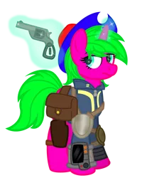 Size: 2800x3500 | Tagged: safe, artist:ponkus, derpibooru import, oc, oc:skrrah, unofficial characters only, pony, unicorn, fallout equestria, female, gun, image, mare, png, simple background, solo, transparent background, weapon