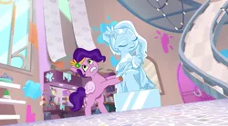 Size: 1307x728 | Tagged: safe, derpibooru import, screencap, pipp petals, pegasus, pony, my little pony: tell your tale, spoiler:g5, spoiler:my little pony: tell your tale, female, g5, ice sculpture, image, mare, melting, png, solo