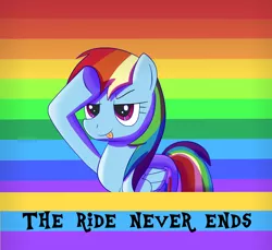 Size: 3000x2749 | Tagged: safe, artist:trackheadtherobopony, derpibooru import, rainbow dash, april fools, image, png, r/place, rainbow, reddit, salute, solo, the ride never ends