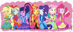 Size: 1024x451 | Tagged: safe, artist:ilaria122, derpibooru import, applejack, fluttershy, pinkie pie, rainbow dash, rarity, sci-twi, sunset shimmer, twilight sparkle, equestria girls, 2017, crystal guardian, humane five, humane seven, humane six, image, jpeg, solo