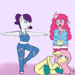 Size: 2048x2048 | Tagged: safe, artist:mintymelody, derpibooru import, fluttershy, pinkie pie, rarity, anthro, image, png, yoga