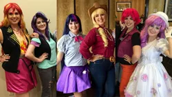 Size: 2289x1288 | Tagged: safe, artist:maddymoiselle, artist:sarahndipity cosplay, derpibooru import, scootaloo, starlight glimmer, sunset shimmer, sweetie belle, twilight sparkle, human, equestria girls, clothes, cosplay, costume, cowgirl, everfree northwest 2019, image, irl, irl human, jpeg, photo