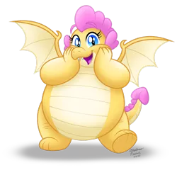Size: 1920x1842 | Tagged: safe, artist:aleximusprime, derpibooru import, oc, oc:buttercream, oc:buttercream the dragon, unofficial characters only, dragon, :d, cute, cute little fangs, dragon oc, dragon wings, dragoness, fangs, fat, female, hands on cheeks, happy, image, looking at you, ocbetes, open mouth, open smile, png, simple background, smiling, solo, spread wings, transparent background, wings