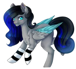 Size: 3000x2701 | Tagged: safe, artist:highrolleryt, derpibooru import, oc, unofficial characters only, pegasus, pony, chest fluff, clothes, colored wings, ear fluff, female, grin, image, mare, pegasus oc, png, simple background, smiling, socks, solo, striped socks, transparent background, two toned wings, wings