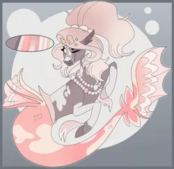 Size: 907x881 | Tagged: safe, artist:elegantlyangsty, derpibooru import, oc, unofficial characters only, hippocampus, hybrid, merpony, seapony (g4), unicorn, bubble, commission, digital art, dorsal fin, fins, fish tail, flowing tail, image, jewelry, jpeg, looking at you, mermaid tail, necklace, one eye closed, pearl necklace, pink mane, seaponified, seashell, signature, simple background, smiling, smiling at you, solo, species swap, tail, underwater, water, wink