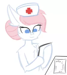 Size: 1342x1504 | Tagged: safe, artist:toxinagraphica, derpibooru import, nurse redheart, earth pony, pony, cheek fluff, chest fluff, ear fluff, eyelashes, female, fluffy, hat, image, mare, nurse hat, paper, png, red cross, smiling, solo, text