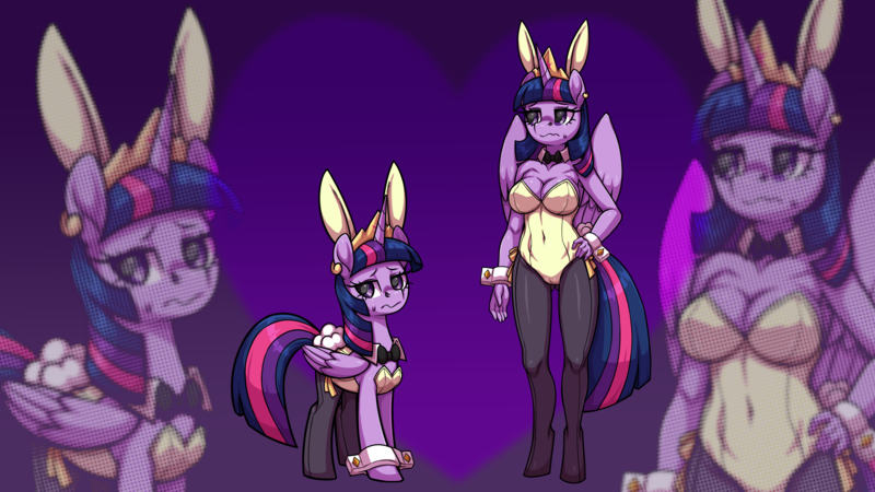 Size: 6156x3463 | Tagged: suggestive, artist:moonseeker, derpibooru import, twilight sparkle, twilight sparkle (alicorn), alicorn, anthro, pony, unguligrade anthro, absurd resolution, anthro ponidox, bow, bowtie, breasts, bunny ears, bunny suit, busty twilight sparkle, cameltoe, cleavage, clothes, crown, cuffs (clothes), embarrassed, erect nipples, female, high res, image, jewelry, leotard, mare, nipple outline, pantyhose, png, regalia, self paradox, self ponidox, simple background, sweat, sweatdrop, twilight sparkle is not amused, unamused, wallpaper, wallpaper for the fearless, wavy mouth, zoom layer