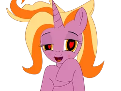 Size: 2160x1620 | Tagged: suggestive, alternate version, artist:knife smile, derpibooru import, luster dawn, pony, unicorn, the last problem, blushing, bust, female, heart eyes, horn, image, looking at you, mare, open mouth, open smile, orange hair, png, simple background, smiling, solo, thaumic equestria, transparent background, two toned mane, wingding eyes