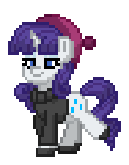 Size: 188x240 | Tagged: safe, derpibooru import, rarity, pony, unicorn, pony town, alternate hairstyle, animated, beatnik rarity, beret, clothes, g4, gif, hat, image, simple background, solo, sweater, transparent background, walking