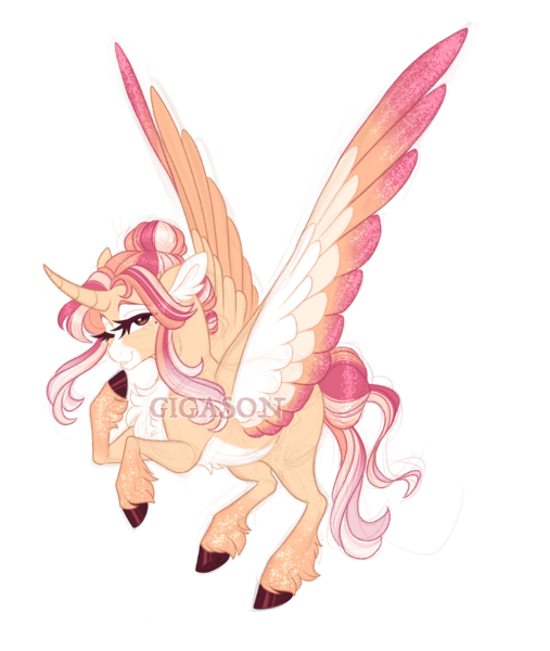 Size: 3800x4500 | Tagged: safe, artist:gigason, derpibooru import, oc, oc:vixen, unofficial characters only, alicorn, pony, absurd resolution, alicorn oc, colored wings, female, grin, horn, image, looking at you, magical lesbian spawn, mare, multicolored wings, obtrusive watermark, offspring, one eye closed, parent:princess cadance, parent:spitfire, png, signature, simple background, smiling, smiling at you, solo, spread wings, transparent background, watermark, wings
