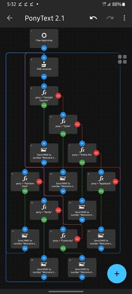 Size: 720x1600 | Tagged: safe, artist:super trampoline, derpibooru import, android, robot, automate (app), flowchart, image, jpeg, no pony, phone app, ponytext, programming, text, texting