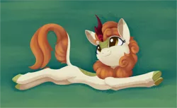 Size: 3938x2408 | Tagged: safe, artist:dusthiel, derpibooru import, autumn blaze, kirin, awwtumn blaze, behaving like a cat, cute, female, green background, image, png, simple background, solo