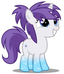 Size: 2760x3150 | Tagged: safe, artist:strategypony, derpibooru import, oc, oc:indigo wire, unofficial characters only, pony, unicorn, coat markings, cute, female, filly, foal, horn, image, looking up, ocbetes, png, ponytail, simple background, smiling, socks (coat marking), solo, transparent background, weapons-grade cute, younger