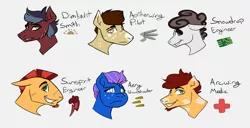 Size: 2700x1384 | Tagged: safe, artist:hiddenfaithy, derpibooru import, oc, oc:aery, oc:aetherwing, oc:arcwing, oc:dimlight, oc:snowdrop, oc:sunspirit, unofficial characters only, pegasus, fallout equestria, cutie mark, dashite, fallout equestria: uncertain ties, fanfic art, image, png, simple background, sketch, text