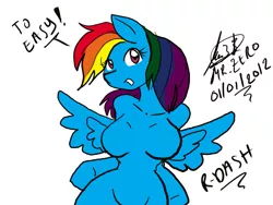 Size: 1000x750 | Tagged: suggestive, artist:mr. zero, derpibooru import, rainbow dash, anthro, pegasus, arm hooves, breasts, busty rainbow dash, curvy, featureless breasts., female, hourglass figure, image, jpeg, simple background, solo, solo female, white background