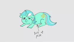 Size: 1684x964 | Tagged: safe, artist:another_pony, derpibooru import, lyra heartstrings, pony, unicorn, female, full of pilk, gray background, image, jpeg, lying down, mare, meme, pilk, prone, simple background, solo
