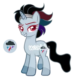 Size: 400x413 | Tagged: safe, artist:wiinklu, derpibooru import, oc, unofficial characters only, pony, unicorn, base used, female, grin, headband, horn, image, mare, offspring, parent:king sombra, parent:rainbow dash, parents:sombradash, png, red eyes, simple background, smiling, transparent background, unicorn oc, watermark