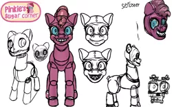 Size: 1287x800 | Tagged: semi-grimdark, derpibooru import, robot, animatronic, creepy, crossover, design, five nights at freddy's, image, png, simple background, sketch, smiling, solo, white background