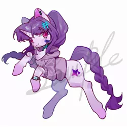 Size: 2000x2000 | Tagged: safe, artist:kura, derpibooru import, oc, unofficial characters only, pony, unicorn, chest fluff, clothes, commission, ear piercing, female, horn, image, jacket, jpeg, mare, obtrusive watermark, piercing, sample, simple background, solo, watch, watermark, white background