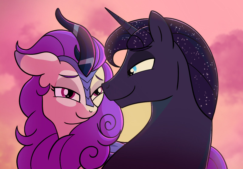 Size: 1264x879 | Tagged: safe, artist:imperiialfrost, derpibooru import, oc, oc:crescent, oc:edana, unofficial characters only, hybrid, kirin, female, image, jpeg, offspring, parent:chancellor neighsay, parent:grogar, parent:princess luna, parents:canon x oc