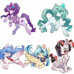 Size: 2048x2048 | Tagged: safe, artist:kura, derpibooru import, oc, unofficial characters only, pegasus, pony, unicorn, chest fluff, clothes, glasses, horn, image, jacket, jpeg, necktie, open mouth, watch, wings