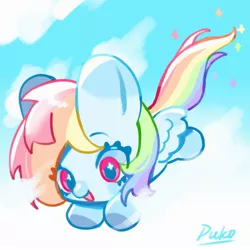 Size: 2000x2000 | Tagged: safe, artist:kura, derpibooru import, rainbow dash, pegasus, pony, chibi, cloud, cute, dashabetes, female, image, jpeg, mare, solo, wings