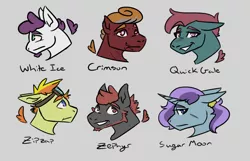 Size: 1400x900 | Tagged: safe, artist:hiddenfaithy, derpibooru import, oc, oc:crimson, oc:quick gale, oc:sugar moon, oc:white ice, oc:zephyr, oc:zipzap, unofficial characters only, pegasus, pony, unicorn, fallout equestria, blind, fallout equestria: uncertain ties, fanfic art, heterochromia, image, png, scar, simple background, sketch