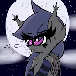 Size: 2000x2000 | Tagged: safe, artist:ponersarecute, derpibooru import, oc, oc:night skies, chest fluff, cigarette, clothes, cloud, cute, ear fluff, image, moon, night, night sky, png, silly face, sky, smoking, socks, stars, tooth