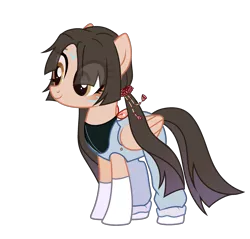 Size: 2484x2372 | Tagged: safe, artist:idkhesoff, derpibooru import, oc, oc:mei, ponified, unofficial characters only, pegasus, pony, bandana, clothes, female, genshin impact, image, mare, overalls, png, ponified oc, simple background, socks, solo, tanktop, tattoo, transparent background