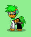 Size: 62x73 | Tagged: safe, artist:dematrix, derpibooru import, ponified, pegasus, pony, pony town, bijuu mike, clothes, glasses, green background, headphones, image, male, pixel art, png, simple background, stallion, sword, weapon, youtuber