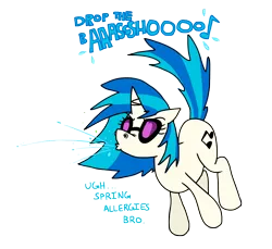 Size: 3629x3322 | Tagged: artist needed, safe, derpibooru import, vinyl scratch, pony, unicorn, allergies, female, floating, glasses, image, mare, nostril flare, nostrils, png, simple background, sneeze spray, sneezing, snot, solo, spray, transparent background