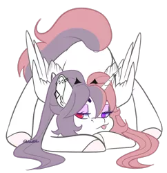Size: 1163x1202 | Tagged: safe, artist:wicked-red-art, derpibooru import, oc, oc:madame foresight, unofficial characters only, alicorn, pony, werewolf, :p, alicorn oc, bedroom eyes, commission, ear piercing, earring, eyeshadow, face down ass up, female, heterochromia, horn, horn piercing, horn ring, image, jacko challenge, jewelry, makeup, mare, meme, piercing, png, ring, simple background, solo, tongue out, transparent background, wings, ych result