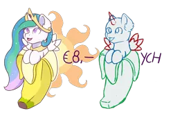 Size: 6154x4183 | Tagged: safe, artist:backgroundpony#f352, derpibooru import, princess celestia, alicorn, pegasus, pony, banana, commission, crown, cute, cutie mark, example, eyes open, female, food, fruit, horn, image, jewelry, male, mare, open mouth, png, regalia, solo, wings, ych example, your character here